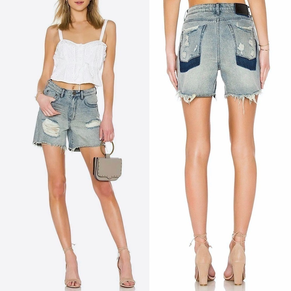 ONE TEASPOON Distressed Ripped Denim High Rise Cutoff Vintage Mom Jean‎ Short 26